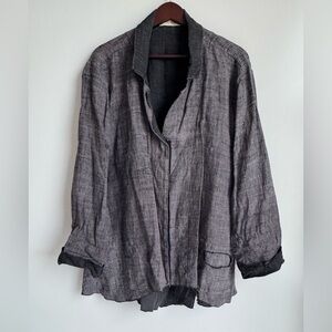 Cynthia Ashby Women Large Gray Black 100% Linen Open Cardigan Lagenlook Thrashed